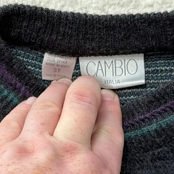 Vintage Cambio Italia Geometric Wool Crewneck Sweater Made In Italy L XL 80s 90s - Picture 3 of 6